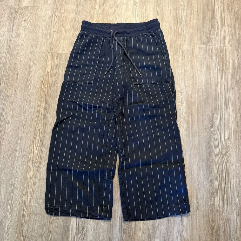 Athleta Womens 2 Bali Linen Crop Pant Navy Pinstripe